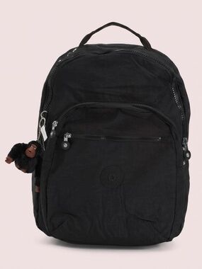 Kipling Black Nylon Backpack with Front Zip Pocket
